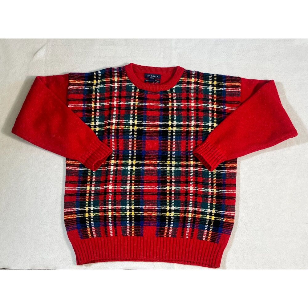 VTG Gant Wool Blend Red Plaid Sweater Pullover Grandpa Y2K Mens XL Cabin Cozy
